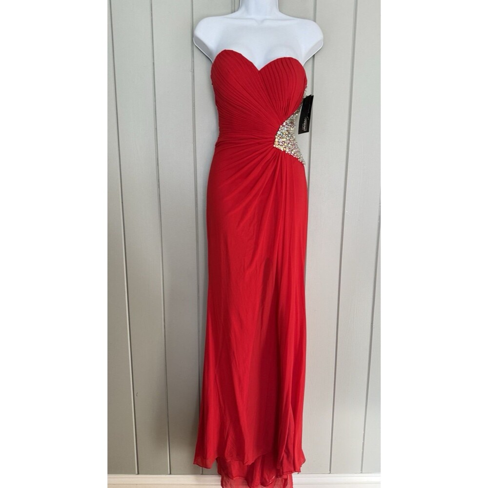 NWT La Femme Dress 2 Stapless Red Embellished Evening Maxi Style 18771 Sequins